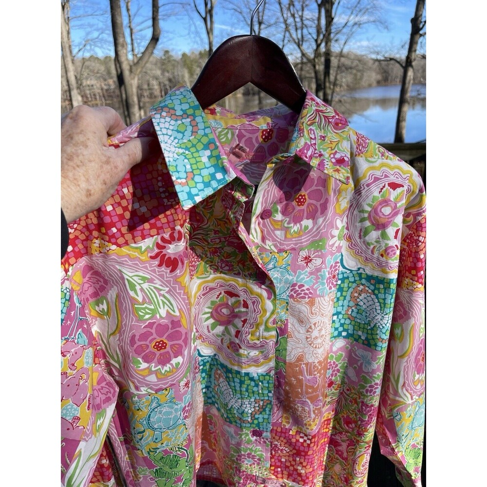 Key West Colorful Button Up Shirt w Dry Clean Tag Hong Kong Ladies Size Small